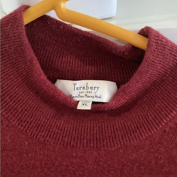 Turnbury Mock Neck Extra Fine Merino Wool Mens Burgundy Sweater Size XL - Picture 2 of 4